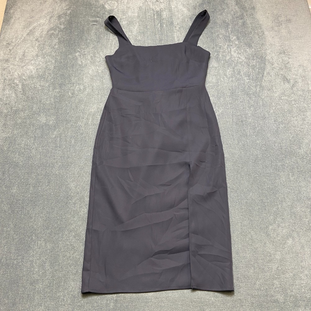 Babaton Aritzia Black Sculpt Midi Dress Womens 2 Navy Blue Back Zip Party Strap
